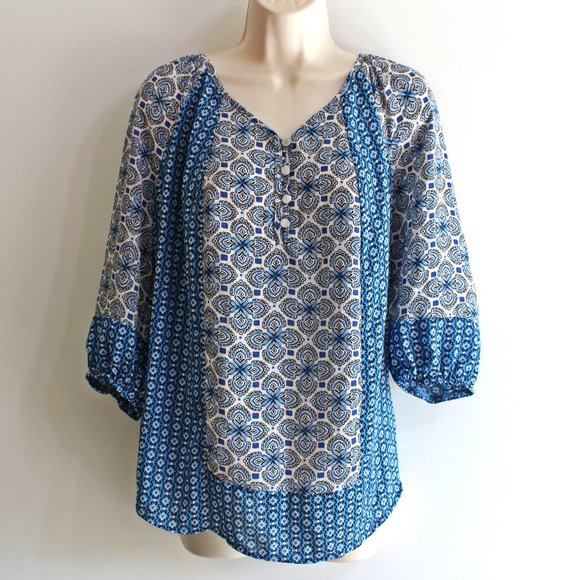 Notations Women's Peasant Blouse Plus Size 1X Blue - Picture 1 of 6